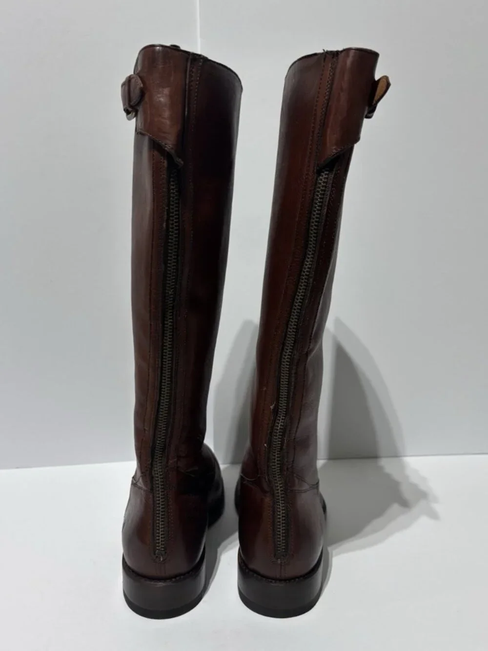 Frye Women’s Jayden Buckle Back Zip Redwood Leather Boots, Size 8 M, Wide Calf
